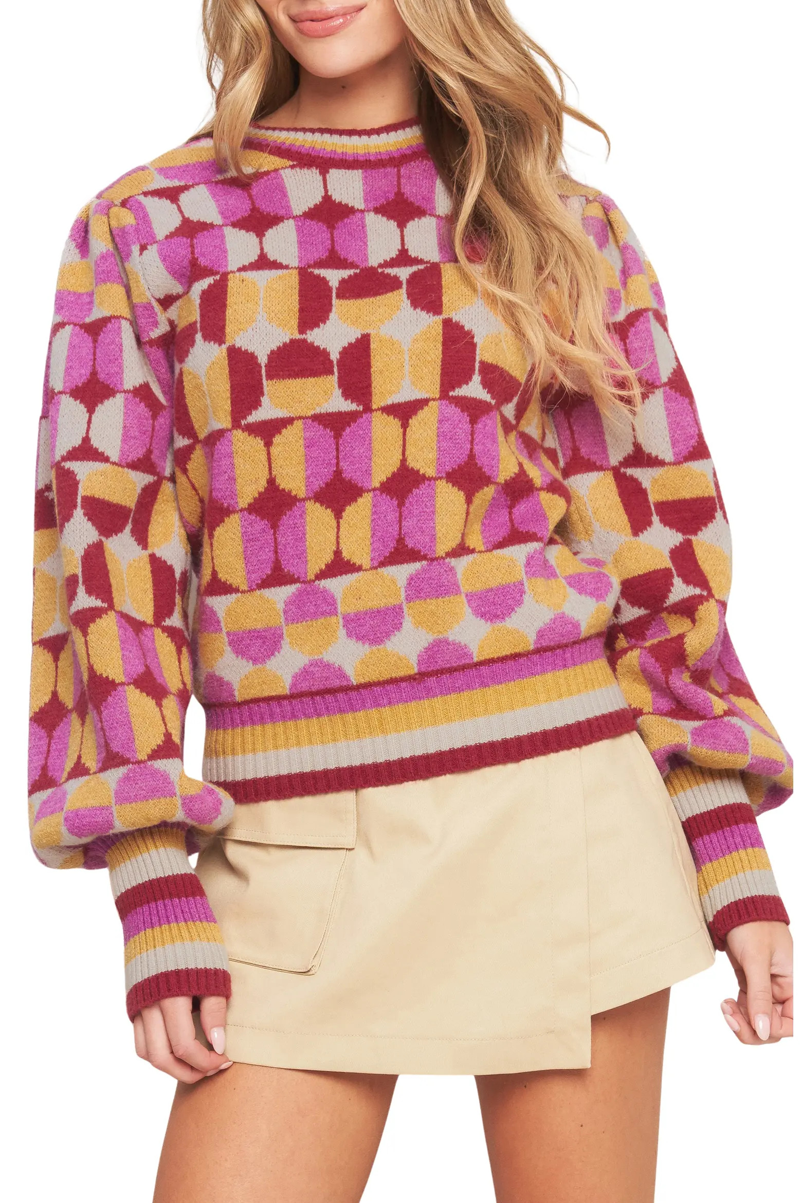 FLYING TOMATO Geometric Balloon Sleeve Sweater (Women) | Nordstromrack | Nordstrom Rack