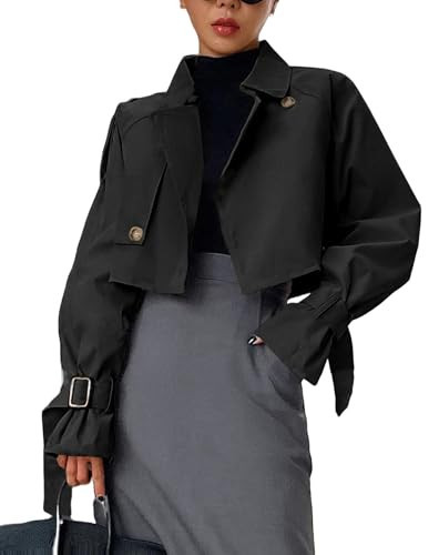 Kedera Women's Cropped Trench Coat Long Sleeve Casual Jacket Classic Double-Breasted Lapel Overcoat Fashion Outerwear | Amazon (US)