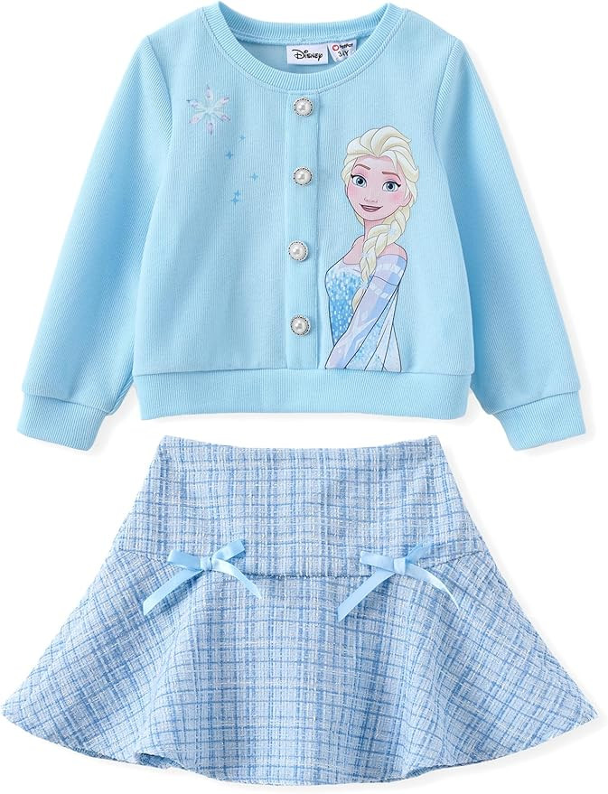 Disney Frozen Elsa Stitch Princess Moana Minnie Toddler Girl 2 Piece Outfit Kid Pearl Button Knit... | Amazon (US)