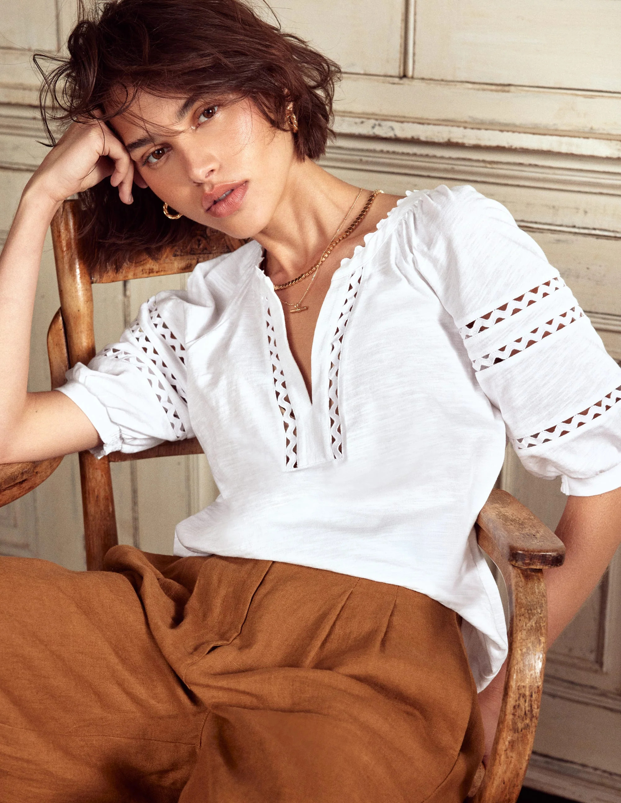 Maisy Rikrak Trim Top-White | Boden (US)