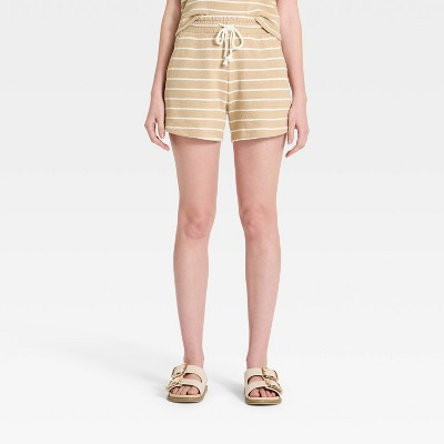 Women's Mid-Rise Knit Pull-On Shorts - Universal Thread™ Tan Striped S | Target