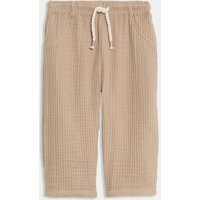 M&S Collection Girls Pure Cotton Paperbag Trousers (0-3 Yrs) - 12-18 - Tan, Yellow,Tan | Marks & Spencer (UK)