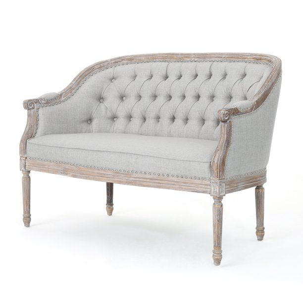 Phillips Traditional Fabric Tufted Upholstered Loveseat, Light Gray and Antique | Walmart (US)
