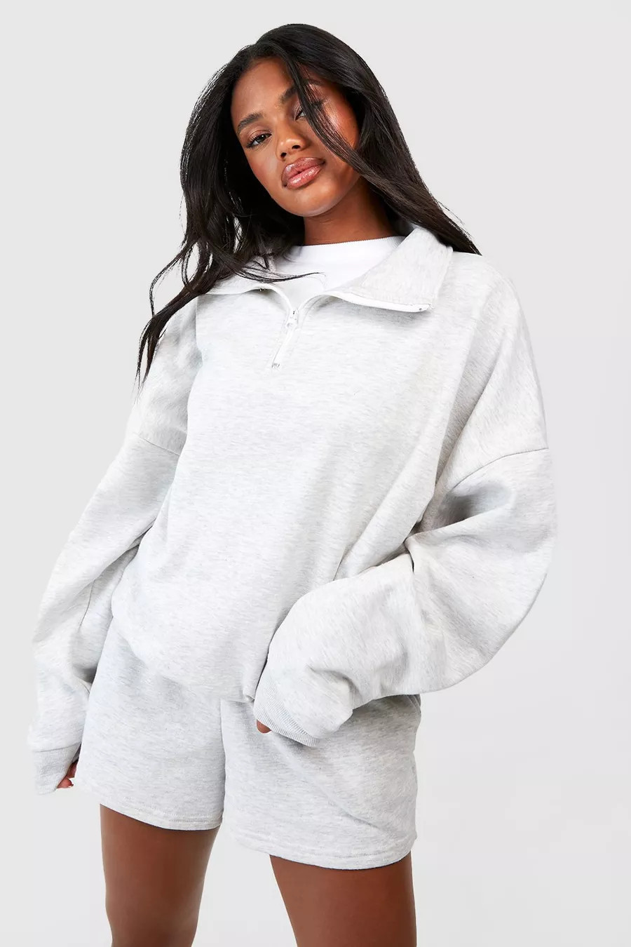 Ash Grey Half Zip Oversized Sweatshirt | Boohoo.com (UK & IE)