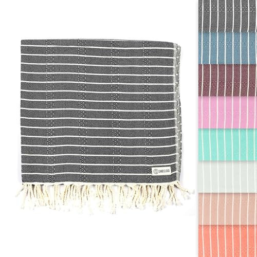 Sand Cloud Turkish Beach Towel - Sand Proof - 100% Certified Organic Turkish Towel - Quick Dry Towel for Beach, Picnic, Blanket or Bath Towel - As Seen on Shark Tank - Gocek (Black) | Amazon (US)