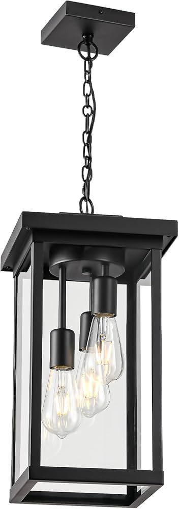 LOUSACE 16'' Large Outdoor Pendant Light Fixtures 3 Lights Black Outdoor Chandelier Ceiling Hangi... | Amazon (US)