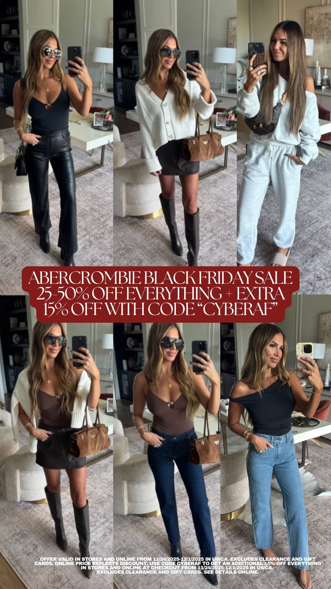 some of your abercrombie favorites are on sale!!!

25-50% Off Everything:
Offer valid in stores and online from 11/24/2025-12/1/2025 in US/CA. Excludes clearance and gift cards. Online price reflects discount. 

Use code CYBERAF to get an additional 15% off everything in stores and online at checkout from 11/24/2025-12/1/2025 in US/CA. 

 #LTKCyberWeek #LTKSaleAlert #LTKFindsUnder100