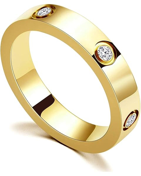 Aojun Fashion Classic 14K Gold Plated Cubic Zirconia Women Stacking Love Ring | Gold Eternity Ban... | Amazon (US)