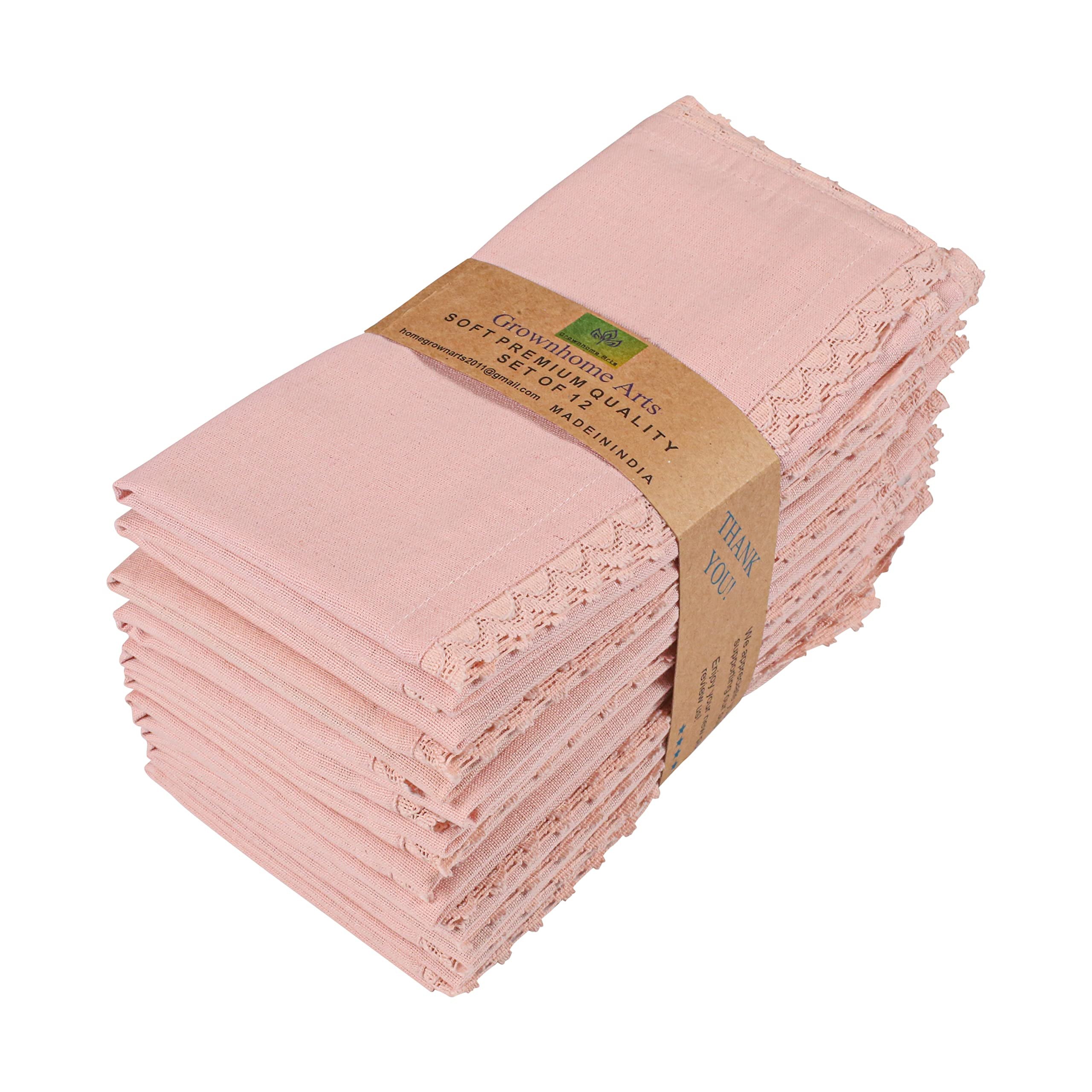 Blush Pink lace cotton linen 85%cotton 15%Linen 12 pcs set size-12x12 inches Dinner Napkins Every... | Amazon (US)