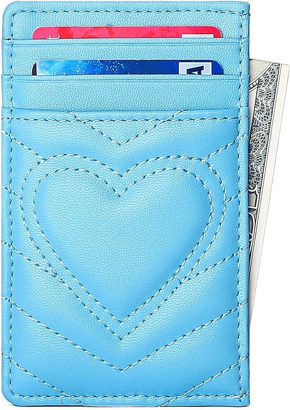 Quilted Leather Card Holder Wallet for Women with RFID Blocking (Blue) | Amazon (US)