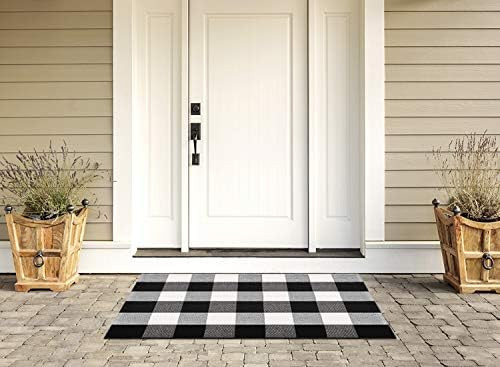 Syntus Buffalo Plaid Area Rug, 23.6 x 35.4 inch Kitchen Rug Black and White Cotton Outdoor Mat fo... | Amazon (US)