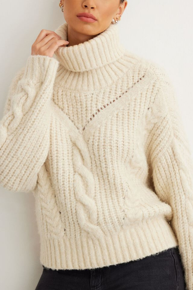 Cable Knit Turtleneck Sweater | Dynamite Clothing