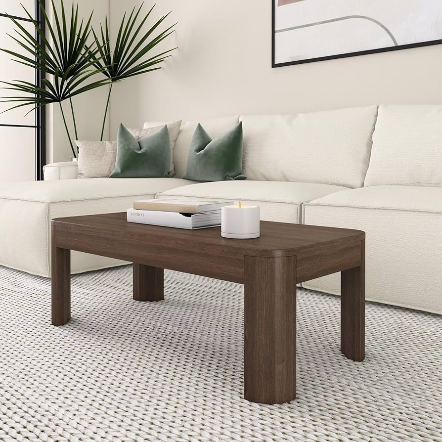 Plank+Beam Small Modern Rounded Coffee Table, 40 Inch, Solid Wood Contemporary Center Table for L... | Amazon (US)
