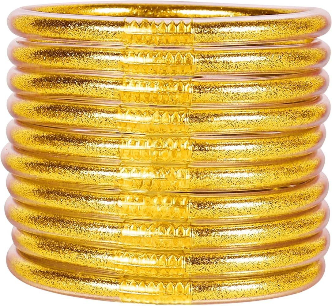 BELLEXIXI Glitter Jelly Bangle Bracelet Set - Gold Powder Lining Fashion Jewelry - Lightweight Cu... | Amazon (US)