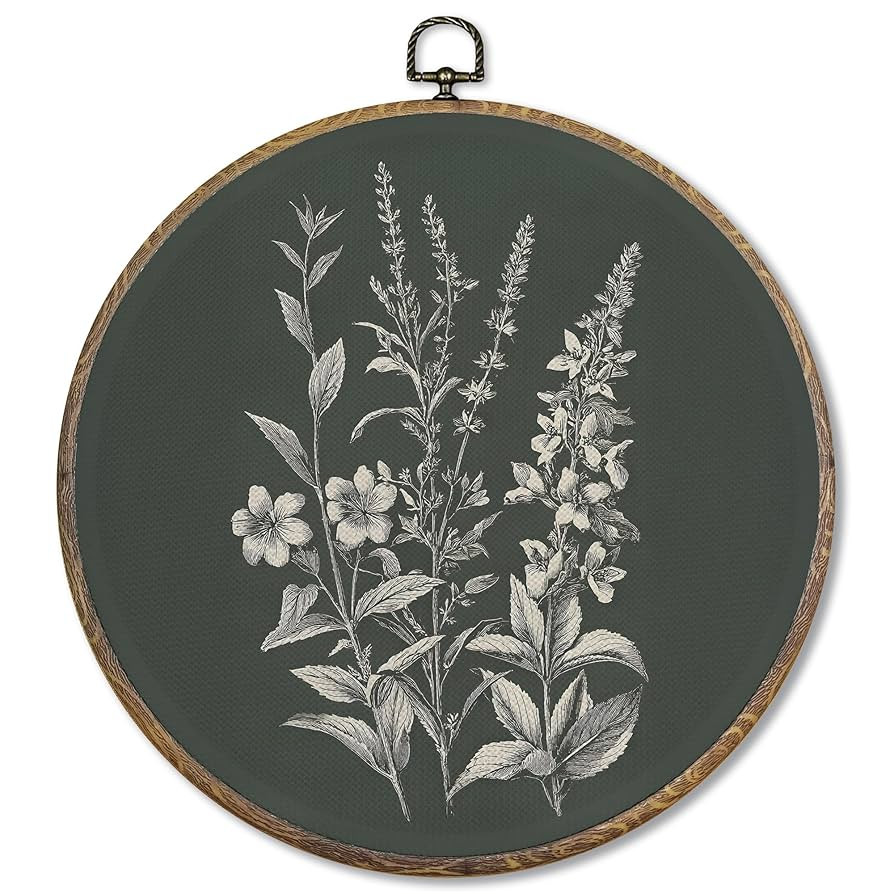 FUGWN Vintage Floral Botanical Round Wall Art Decor Framed, Rustic Cottagecore Wildflower Canvas ... | Amazon (US)