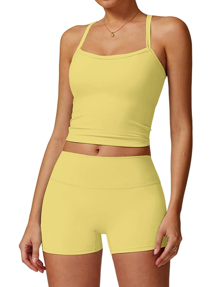 Two Piece Workout Sets For Women Tank Top Matching High Waist Booty Lifting Shorts Gym Yoga Activ... | Amazon (US)