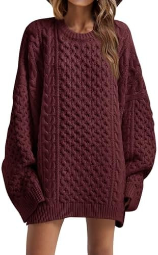 Saodimallsu Womens Oversized Sweaters Chunky Cable Knit Crewneck Long Sleeve Loose Tunic Sweater ... | Amazon (US)
