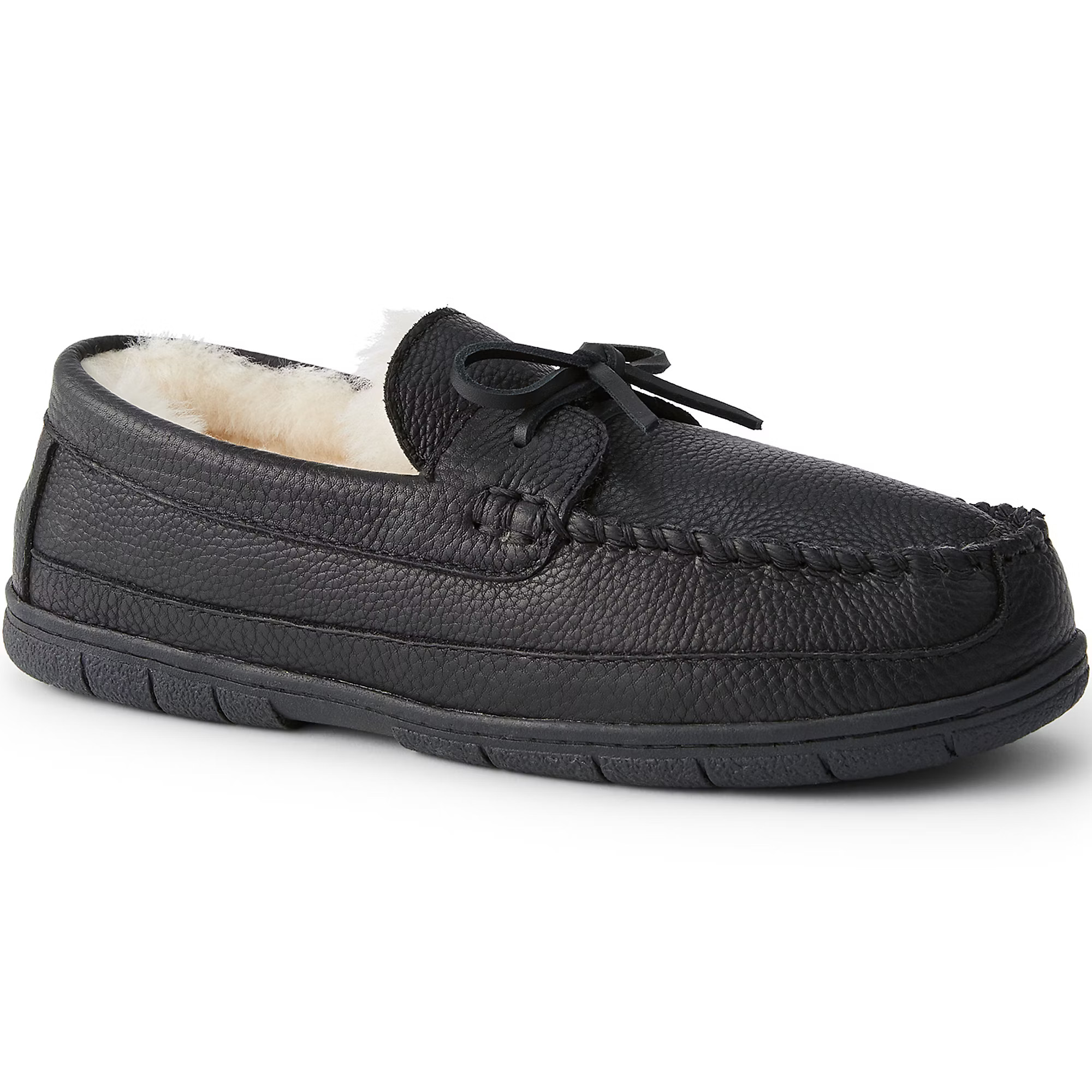 Men's Leather Fuzzy Shearling Moccasin Slippers | Lands' End (US)