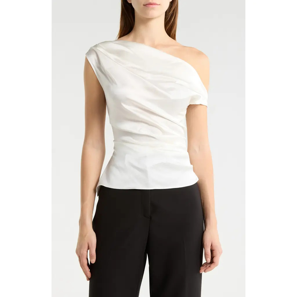 STAUD Phare One-Shoulder Stretch Silk Top in Ivory at Nordstrom, Size 4 | Nordstrom