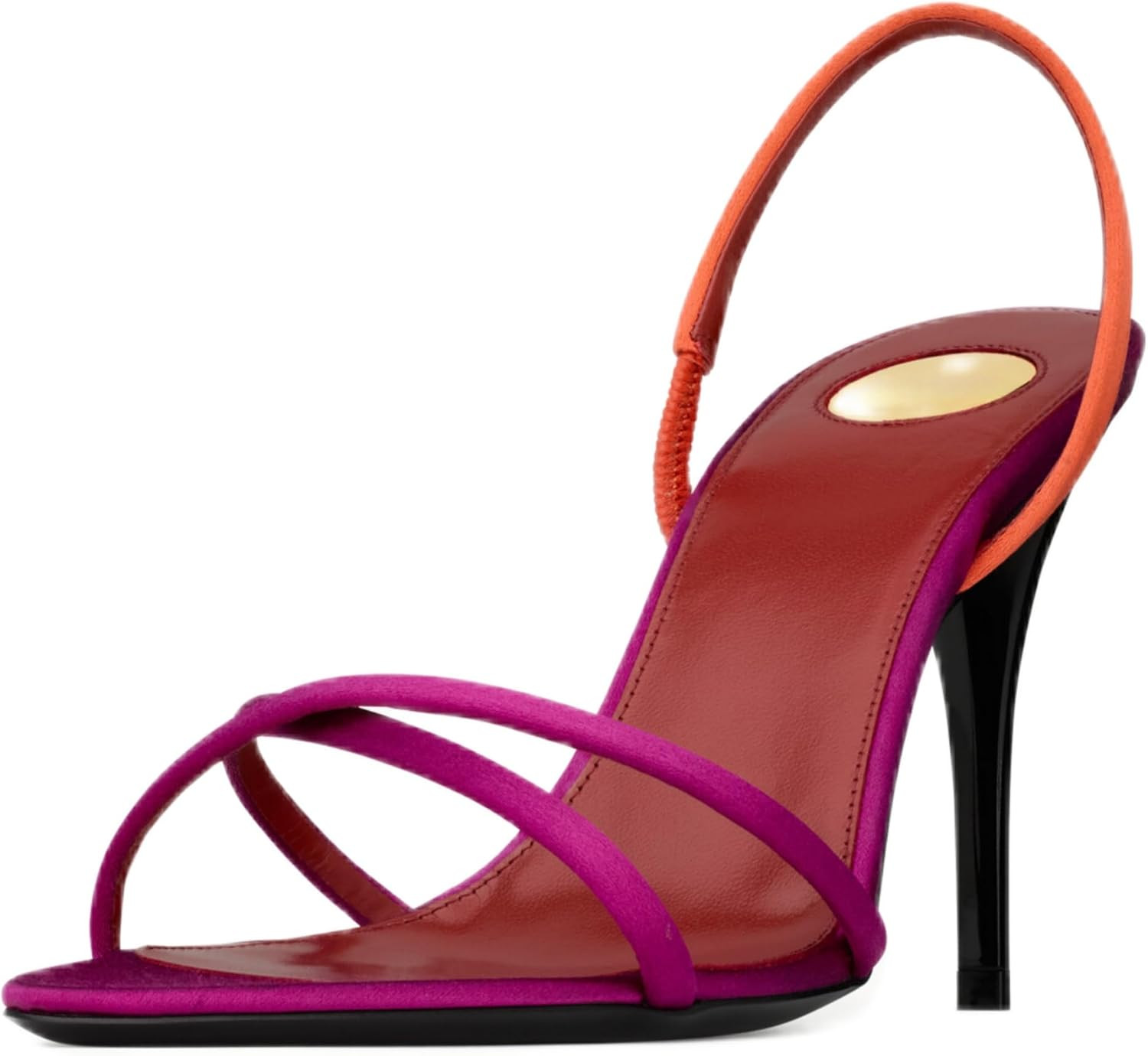 Colorful Satin Slingback Sandals for Women Strappy Two-Tone Stiletto Heels Sandals Sexy Crisscross Open Toe Shoes Trendy Fashion Evening Party Daily Dressy | Amazon (US)