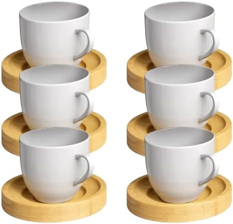 Jogo 6 Xicara Cafe Colorida Porcelana Pires Madeira 95ml - Mundo Da Porcelana (Branca) | Amazon (BR)