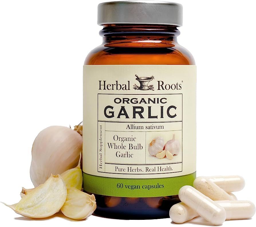 Herbal Roots Organic Whole Bulb Garlic Pills - Potent Extra Strength | 600 mg - 60 Organic Vegan ... | Amazon (US)