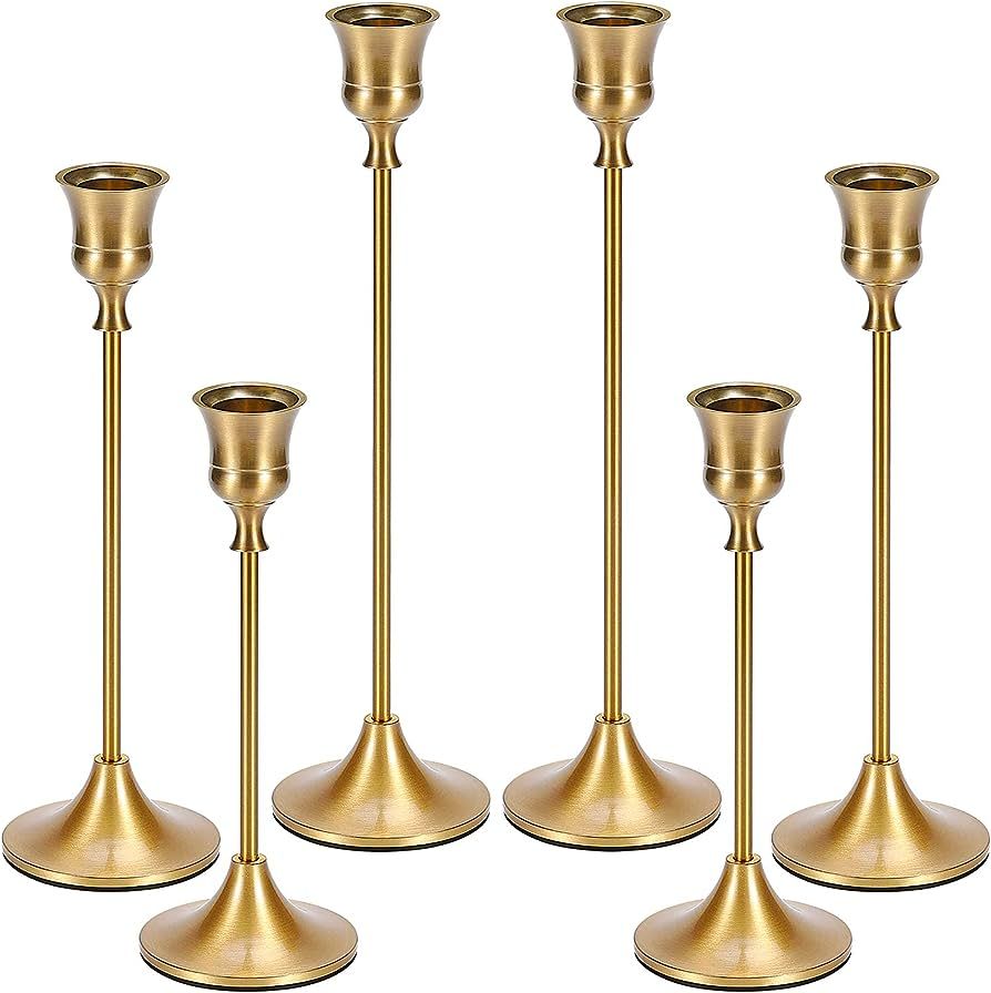 Candle Holder Gold Candlestick Holder - Taper Candle Holders Brass Candlestick Holders Set of 6 F... | Amazon (US)