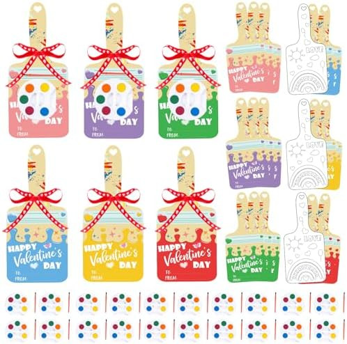 24 Pcs Valentines Day Gifts for Kids Class, Classroom Exchange Cards Mini Watercolor Paint Set, P... | Amazon (US)