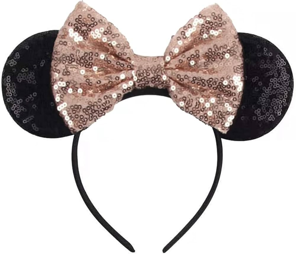 Sequin Rose Gold Minnie Headband with Mouse Ears and Bow, Sparkle Park Princess Ears for Women Gi... | Amazon (US)