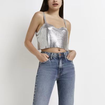 Silver sequin cropped top | River Island (UK & IE)