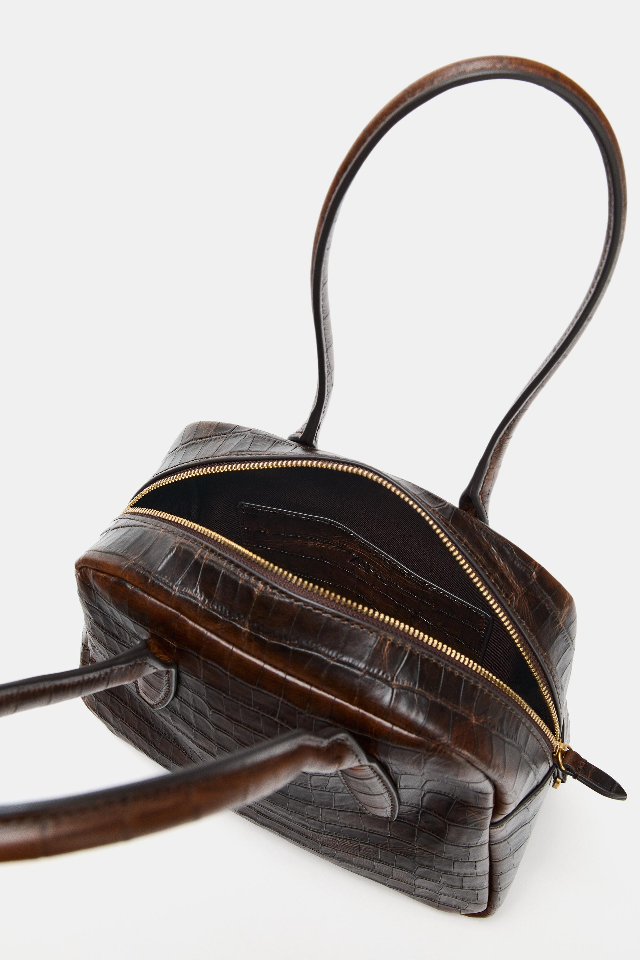 EMBOSSED LEATHER BOWLING BAG | Zara US