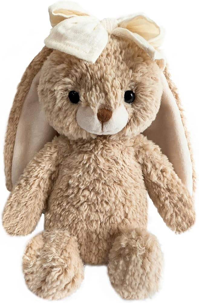 Bunny Stuffed Animal Soft Rabbit Cuddly Toy 8'' Long - Eared Brown Plush Bunny with Cream Bow Eas... | Amazon (US)