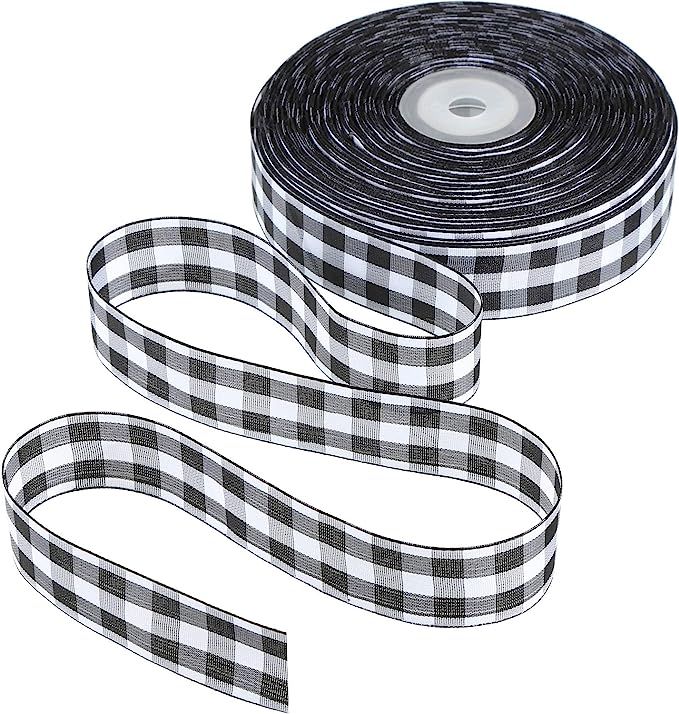 Tatuo 50 Yards Gingham Ribbon Wide Ribbon Taffeta Plaid Ribbon | Amazon (US)