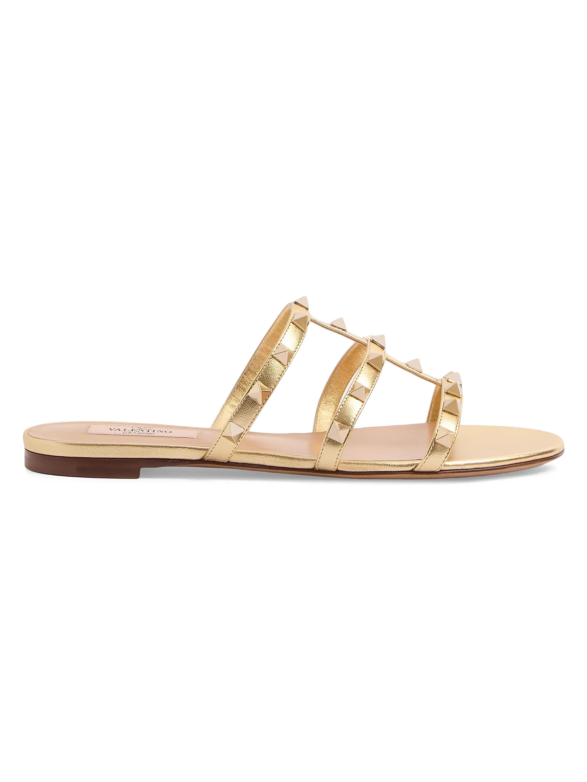 Rockstud Flat Metallic Nappa Slide Sandals | Saks Fifth Avenue