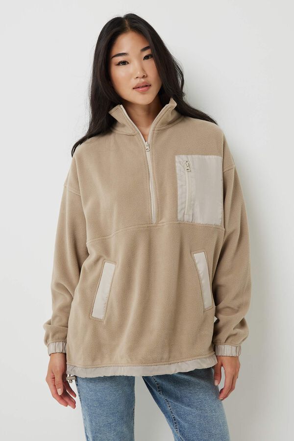 Oversized Polar Fleece Half Zip Sweatshirt | Ardene