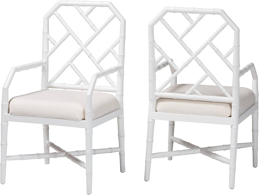 Bali & pari Sergio Wood 2-Piece Dining Chair Set in Chippendale Style, White | Amazon (US)