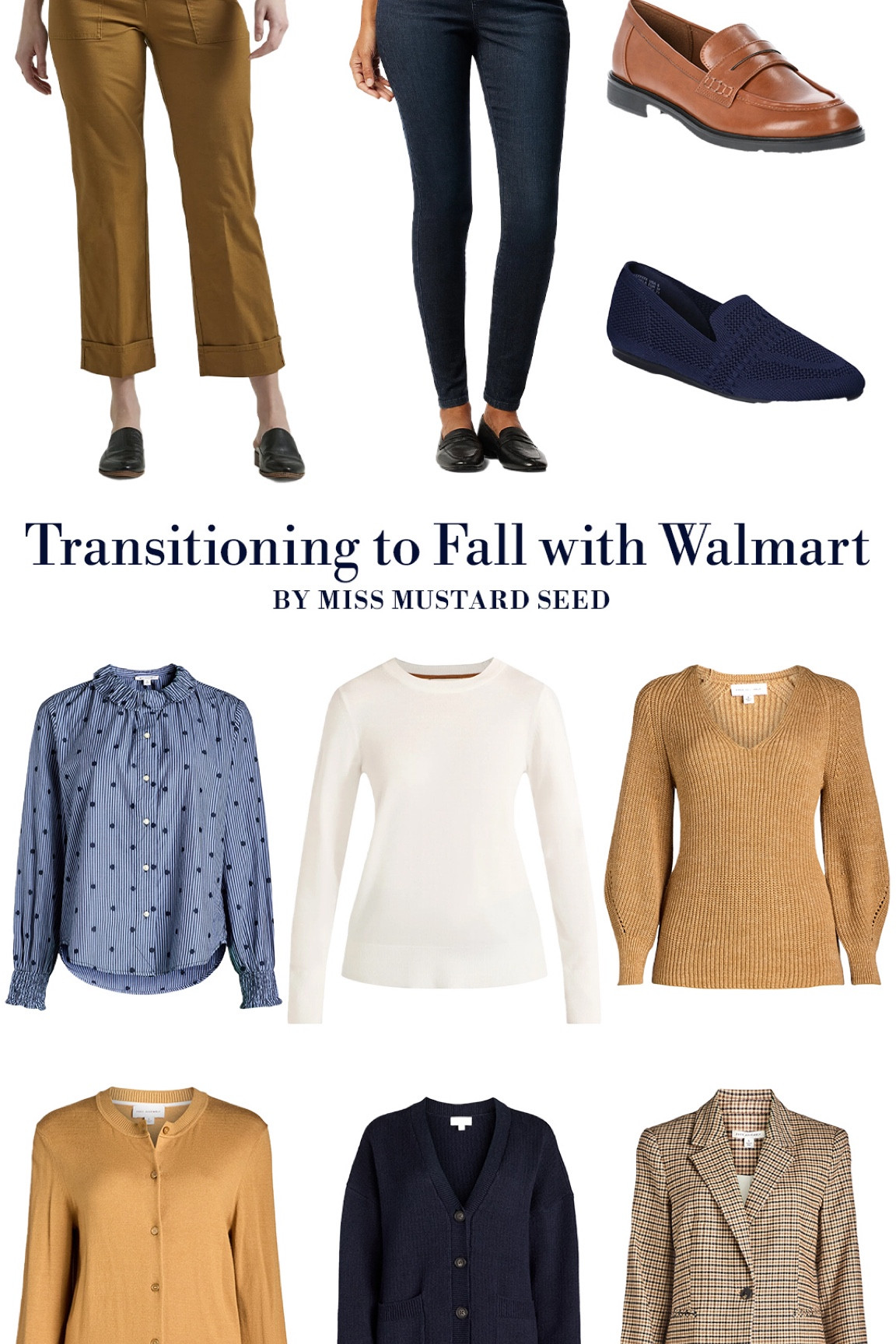 Transitioning to fall with a gorgeous assortment from @walmartfashion.  #walmartpartner Classic blue & white & camel, pieces that can be layered, and flattering cuts = wardrobe staples.  #walmartfashion

#LTKfindsunder50 #LTKSeasonal #LTKmidsize