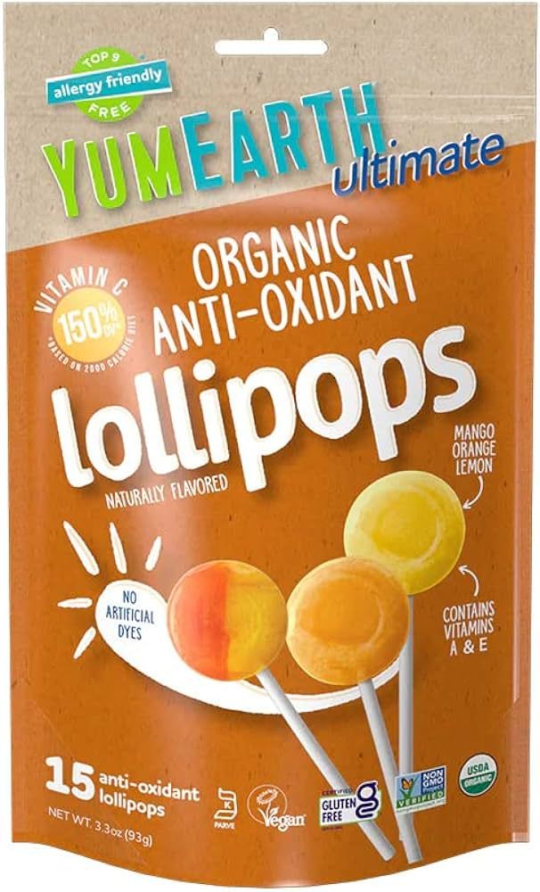YumEarth Ultimate Organic Anti Oxidant Lollipops, 15 Count, Allergy Friendly, Gluten Free, Non-GM... | Amazon (US)