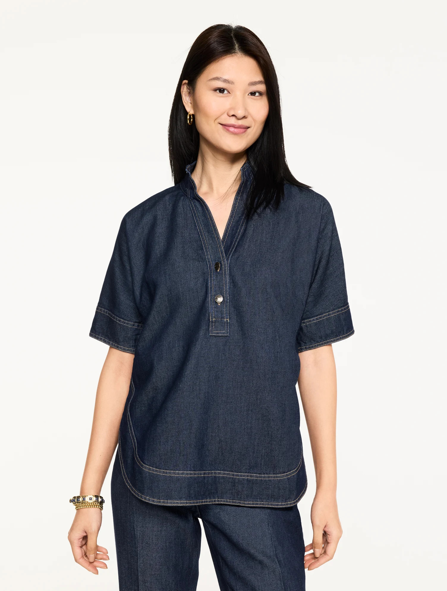 Dolman Sleeve Denim Tunic Top - Dark Blue - Medium Talbots | Talbots