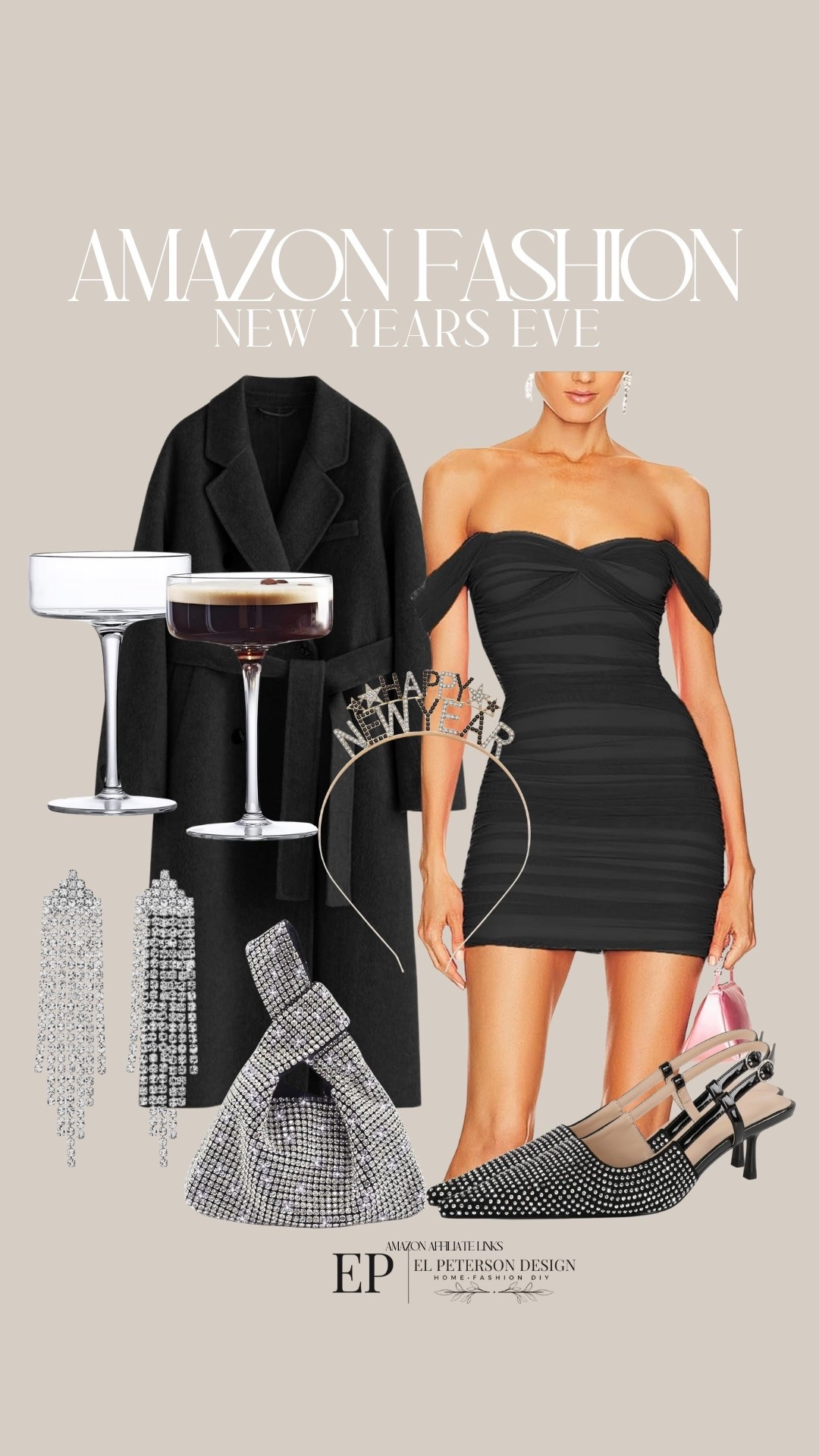 Amazon 
New Years Eve 
Jacket
Dress
Earrings
Purse
Heels
Wine glasses 

#LTKHoliday #LTKFindsUnder50 #LTKFindsUnder100