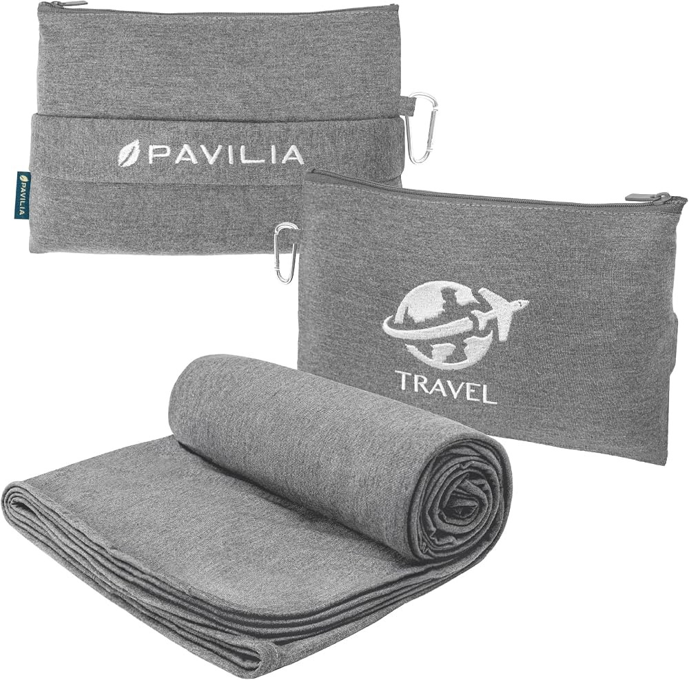 PAVILIA Travel Blanket Airplane Compact with Bag, Small Travel Pillow Blanket for Long Flights, L... | Amazon (US)