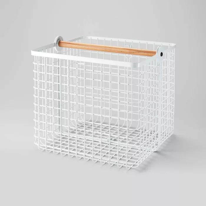 Large Wire with Natural Wood Handles 2 in 1 Milk Crate White - Brightroom&#8482; | Target