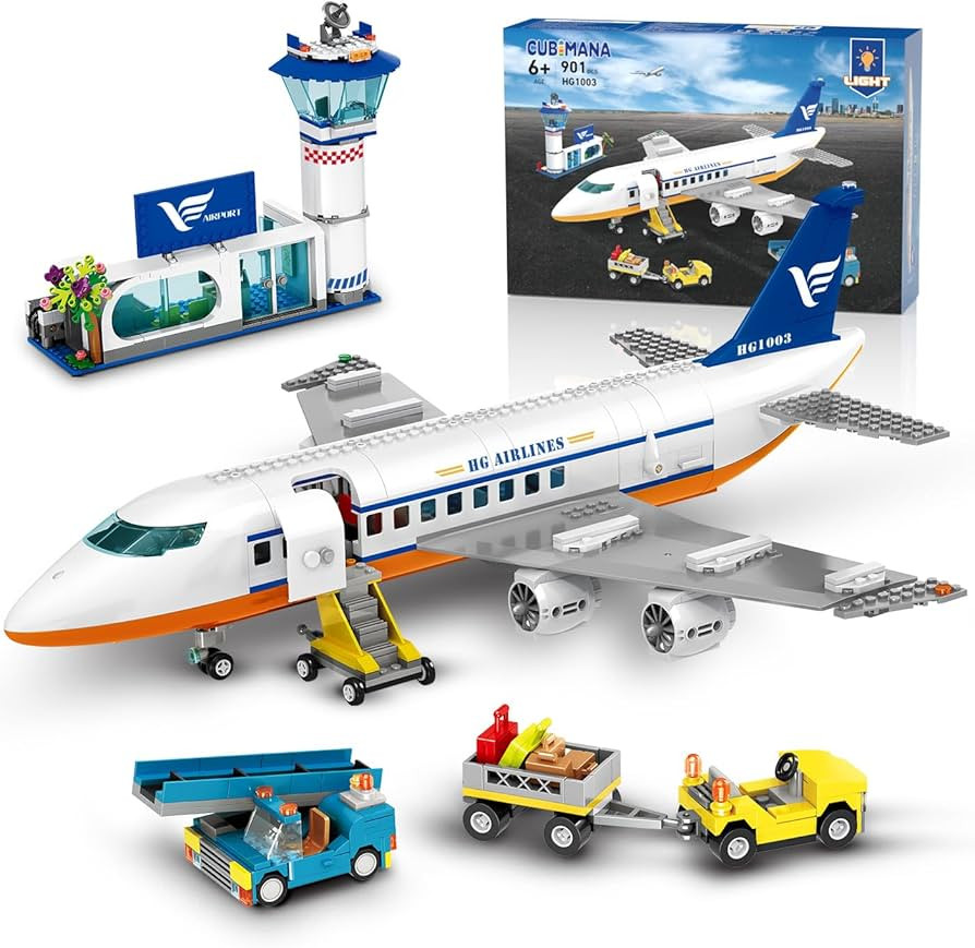 CUBIMANA Large City Passenger Airplane Building Toys with LED Light, 21 Inches Plane Building Set... | Amazon (US)