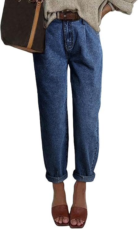 Astylish Womens High Waisted Baggy Jeans Boyfriend Cropped Loose Denim Pants | Amazon (US)