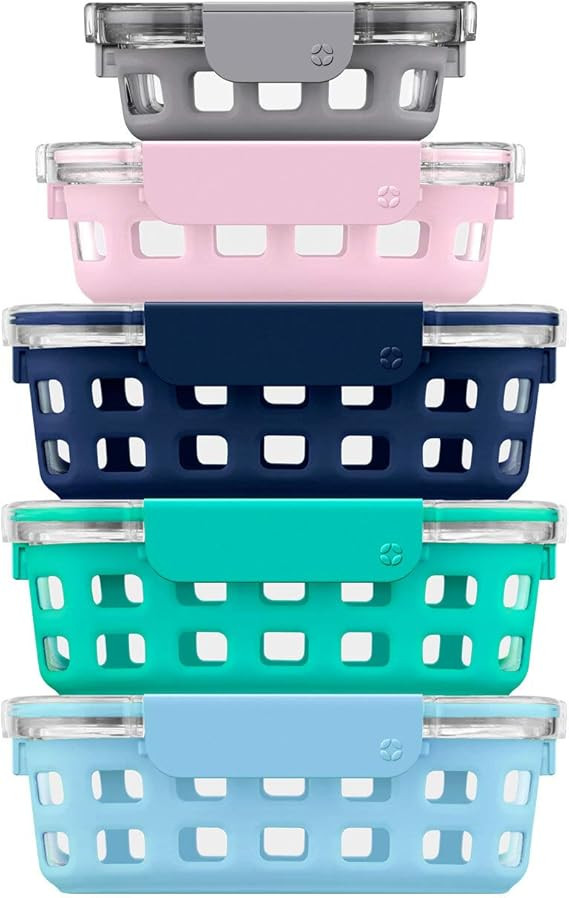 Ello Duraglass Glass Food Storage Mixed Set - Glass Food Storage Bowls with Silicone Sleeve and A... | Amazon (US)