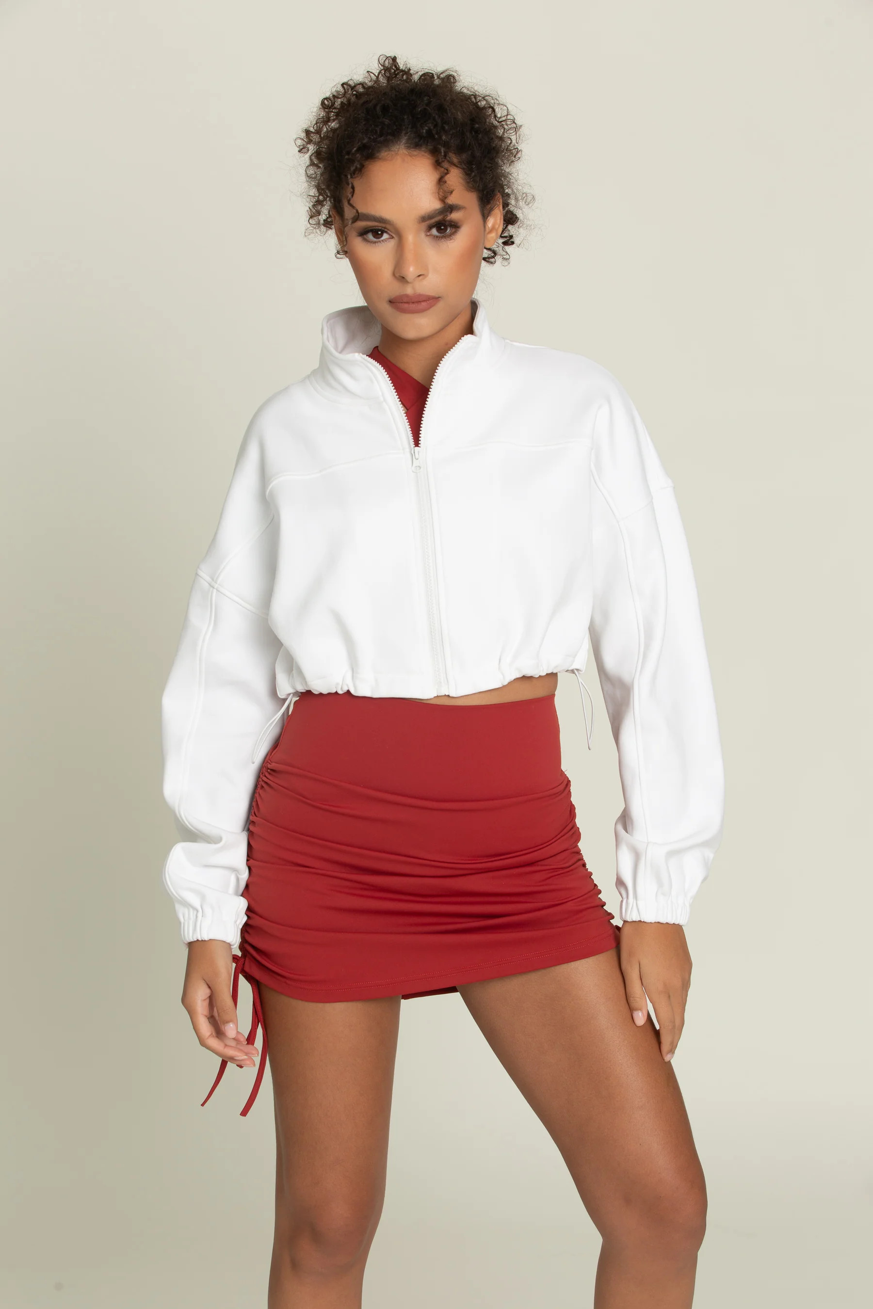 White Cinched Zip-Up Jacket | Gold Hinge