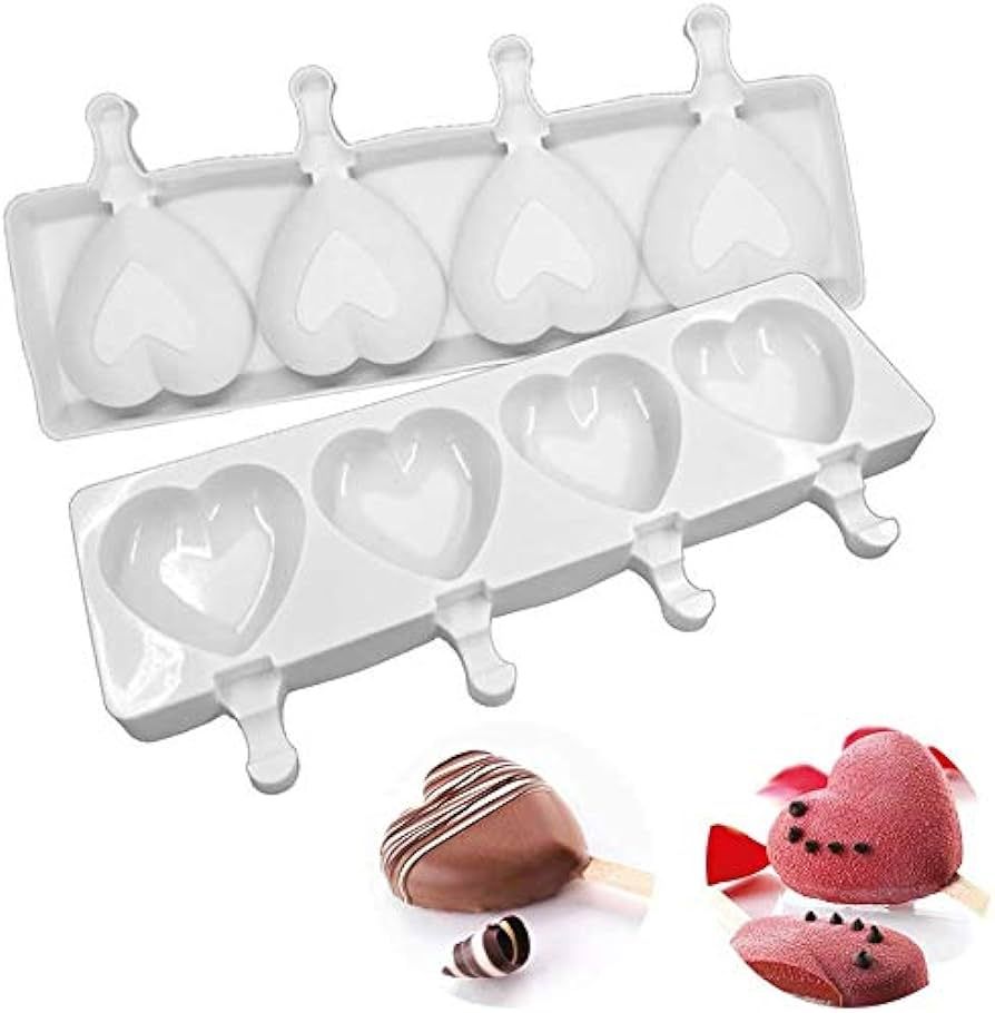Ice Pop Molds Silicone Popsicle Molds 4 Cavities Homemade Ice Cream Mold Heart Ice Cream Mold Reu... | Amazon (US)