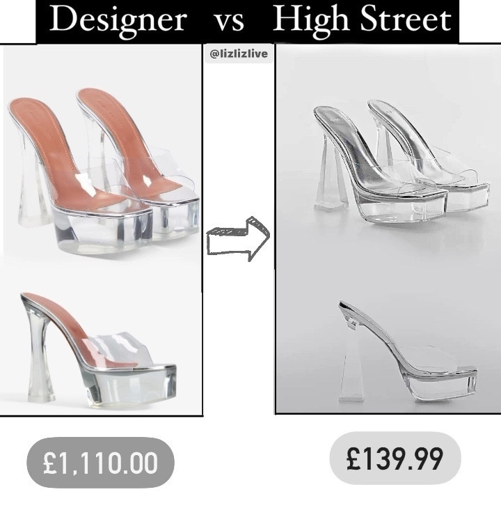 Designer vs Highstreet dupe 💎

Transparent heels from a designer and high street brand 🤍

-

Amina Muaddi Dalida Glass PVC platform mules

#perspexheels #transparentheels #aminaMuaddi #platformmules 

#LTKstyletip #LTKsalealert #LTKshoecrush