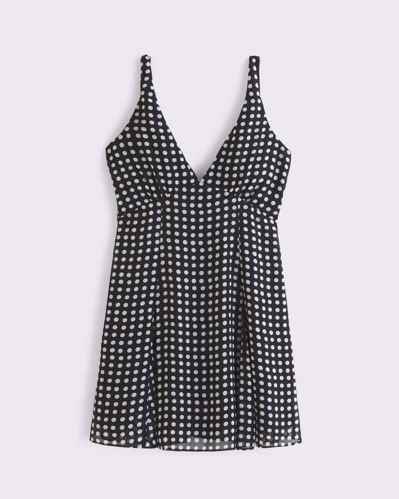 V-Neck Twist Godet Mini Dress | Abercrombie & Fitch (US)