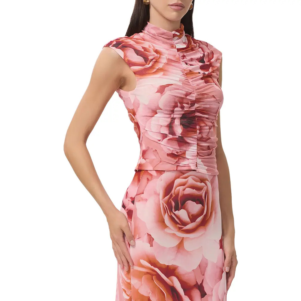 AFRM Jolie Mock Neck Sleeveless Top in Peach Roses at Nordstrom Rack, Size X-Large | Nordstrom Rack